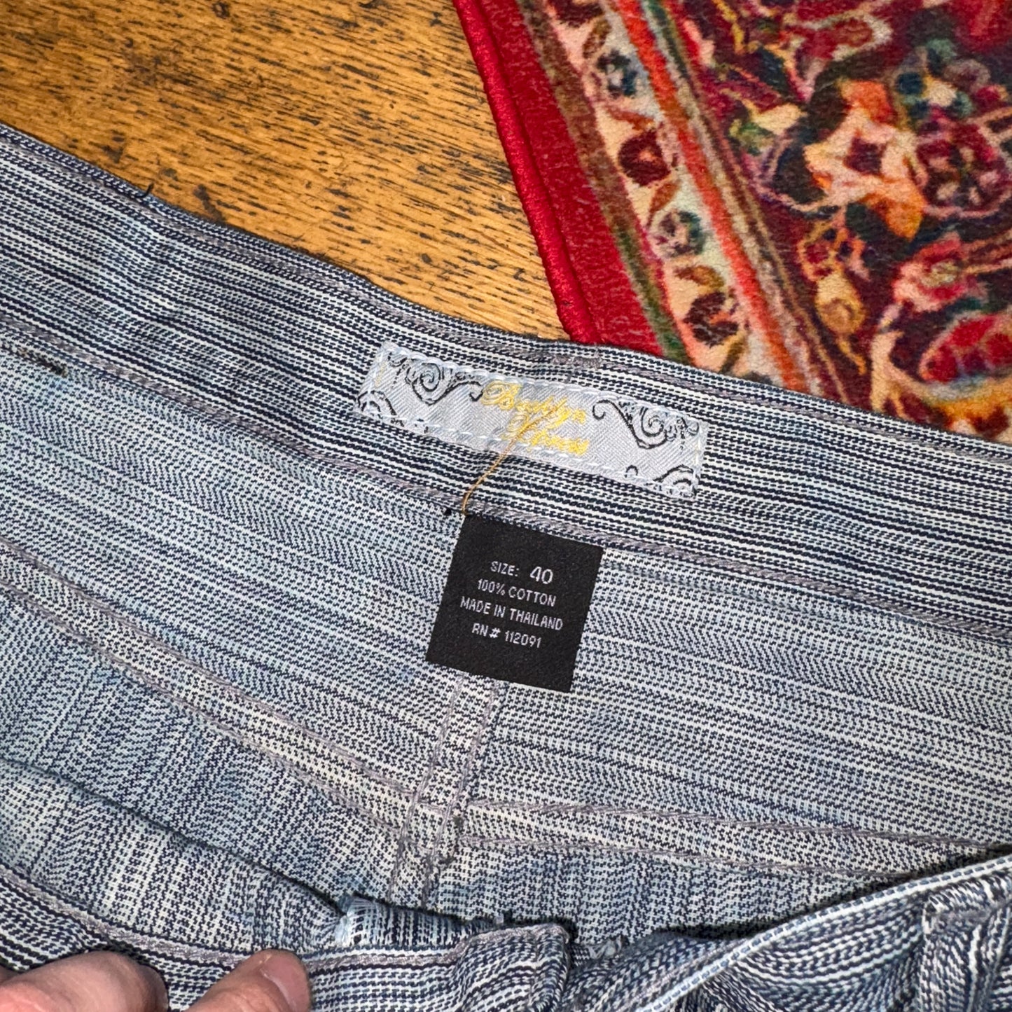 Vintage Brooklyn Express Blue Pinstripe Y2K Hip Hop Baggy Jeans Shorts Jorts -40