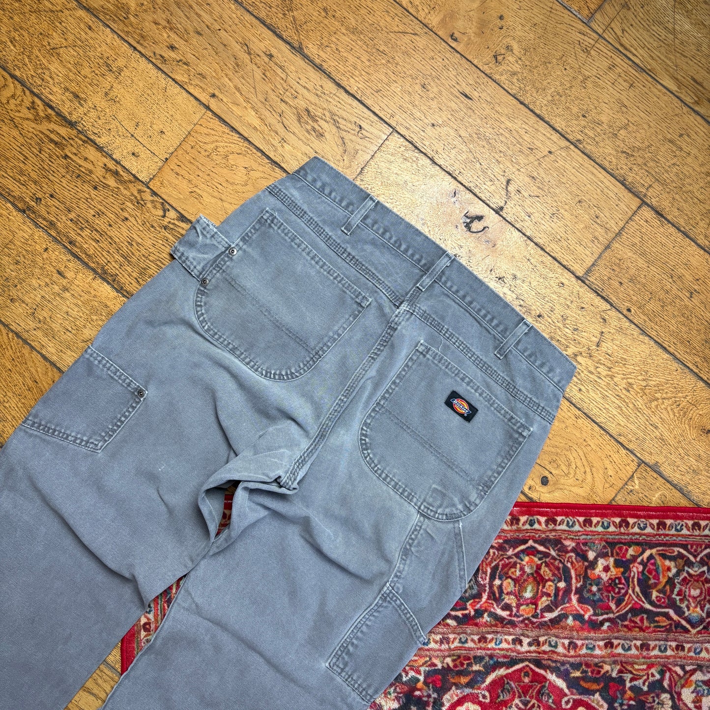 Vintage Dickies Workwear Carpenter Grey Baggy Trousers - 34S