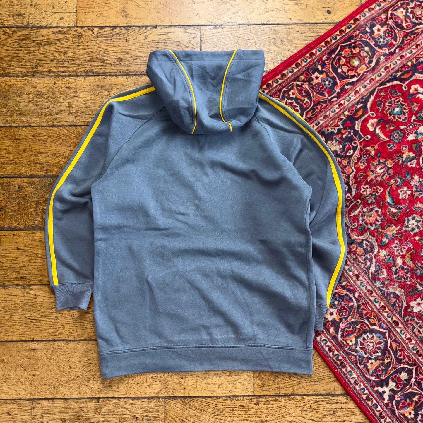 Vintage Adidas y2K Grey Yellow Hoodie Embroidered Sweatshirt - XS