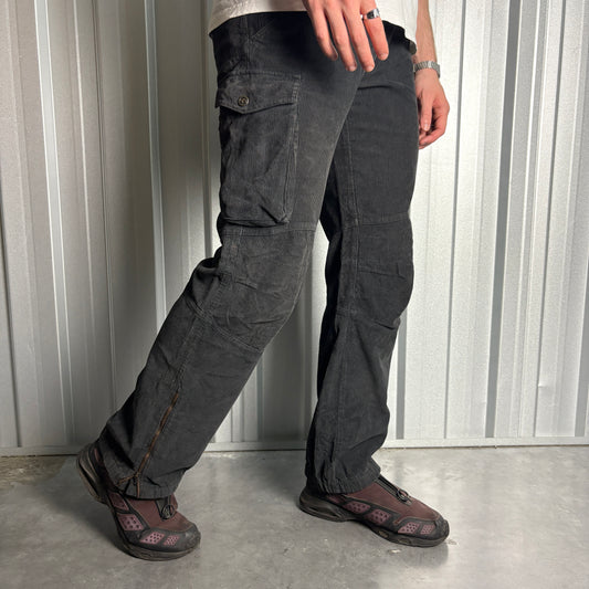 Vintage Dolce and Gabanna D&G Black Cargo Corduroy Y2K Baggy Trousers - 32R