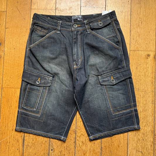 Vintage Embroidered Hip Hop Cargo Black Baggy Shorts Jorts - 32