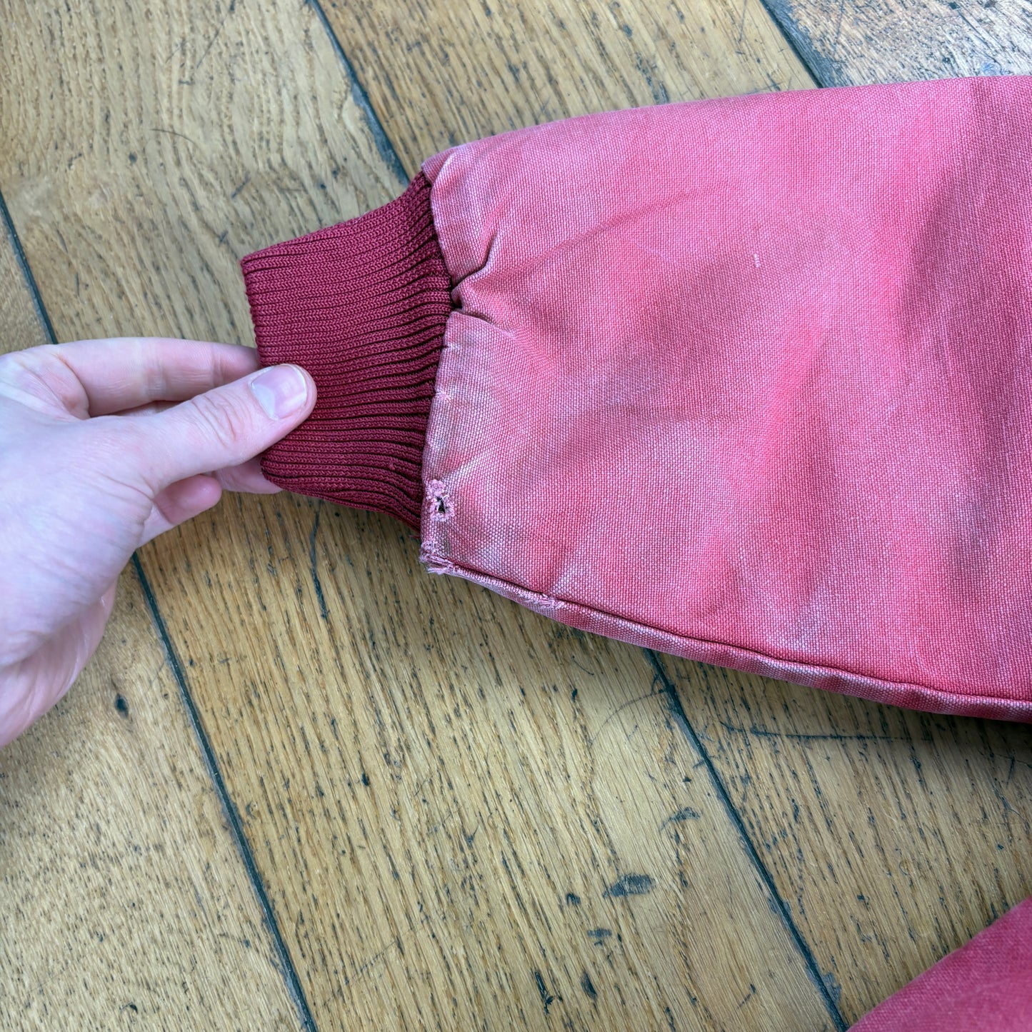 Vintage Workwear Chore Pink Faded Red Heavyweight Active Hoodie Jacket - S