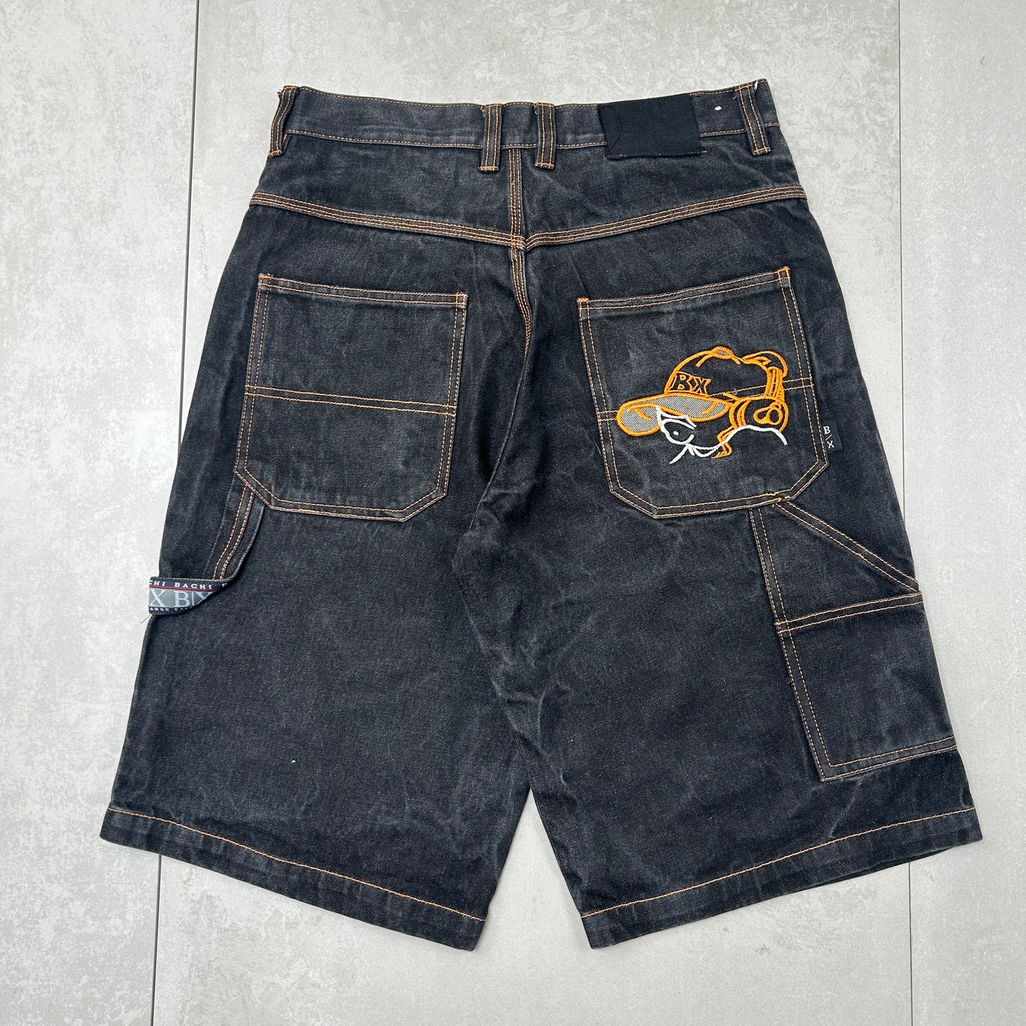 Vintage Embroidered Hip Hop Baggy Black Shorts Jorts - 32