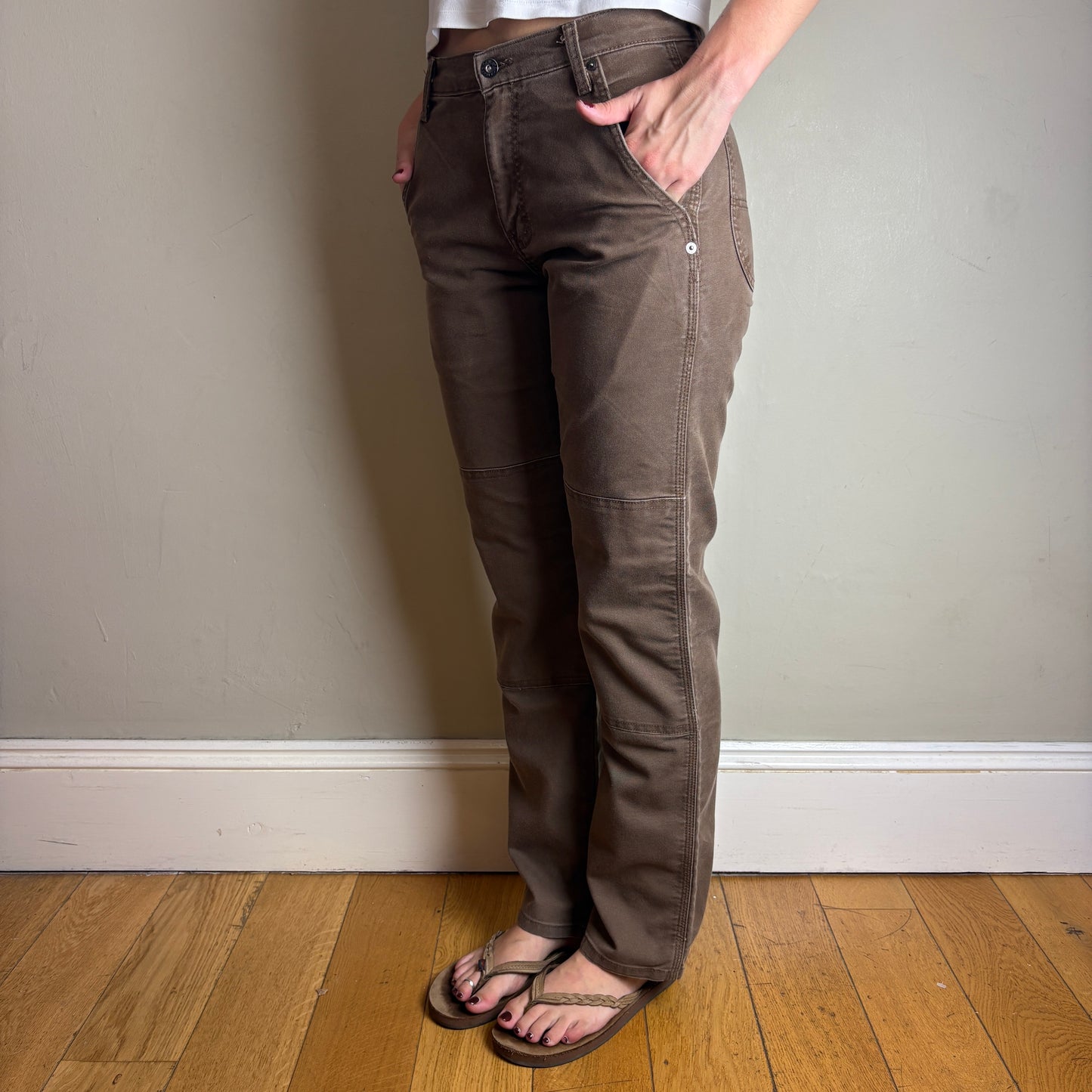 Vintage Dickies Brown Double Knee Workwear Carpenter Baggy Trousers - 30R
