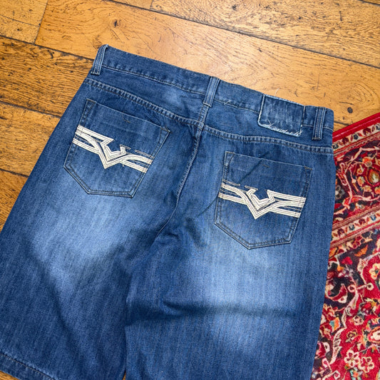 Vintage Helix Embroidered Y2K Hip Hop Blue Baggy Shorts Jorts - 36
