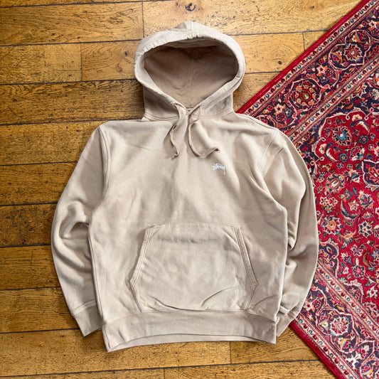 Vintage Stussy Brown Cream Embroidered Hoodie Sweatshirt - L