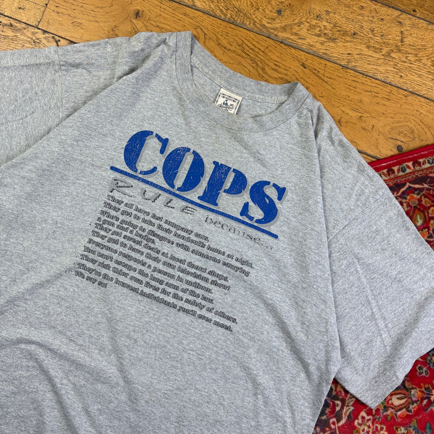 Vintage 90s Cops Funny Grey Slogan Single Stitch Graphic T-Shirt - 2XL