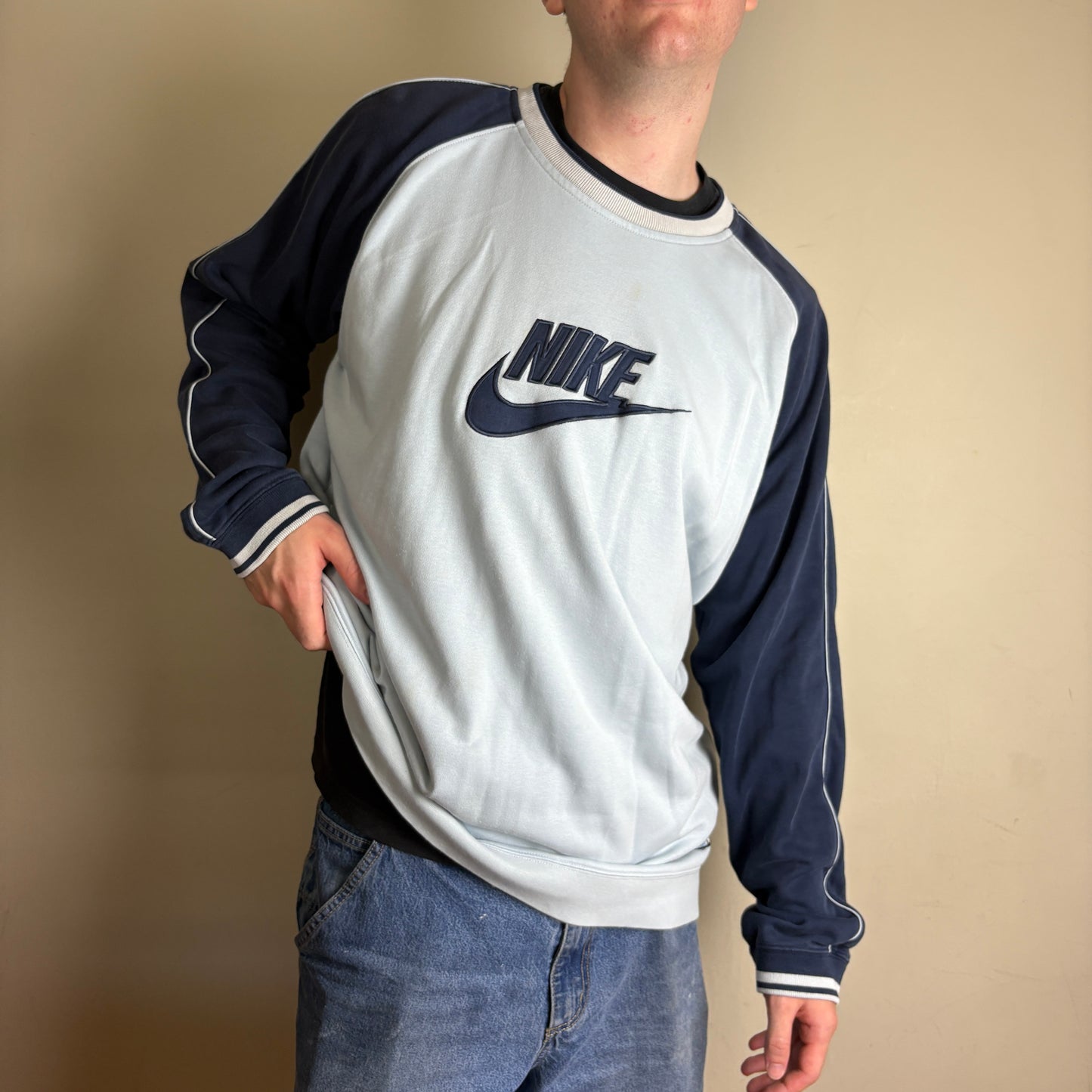 Vintage Nike Y2K Blue Embroidered Sweatshirt - 2XL