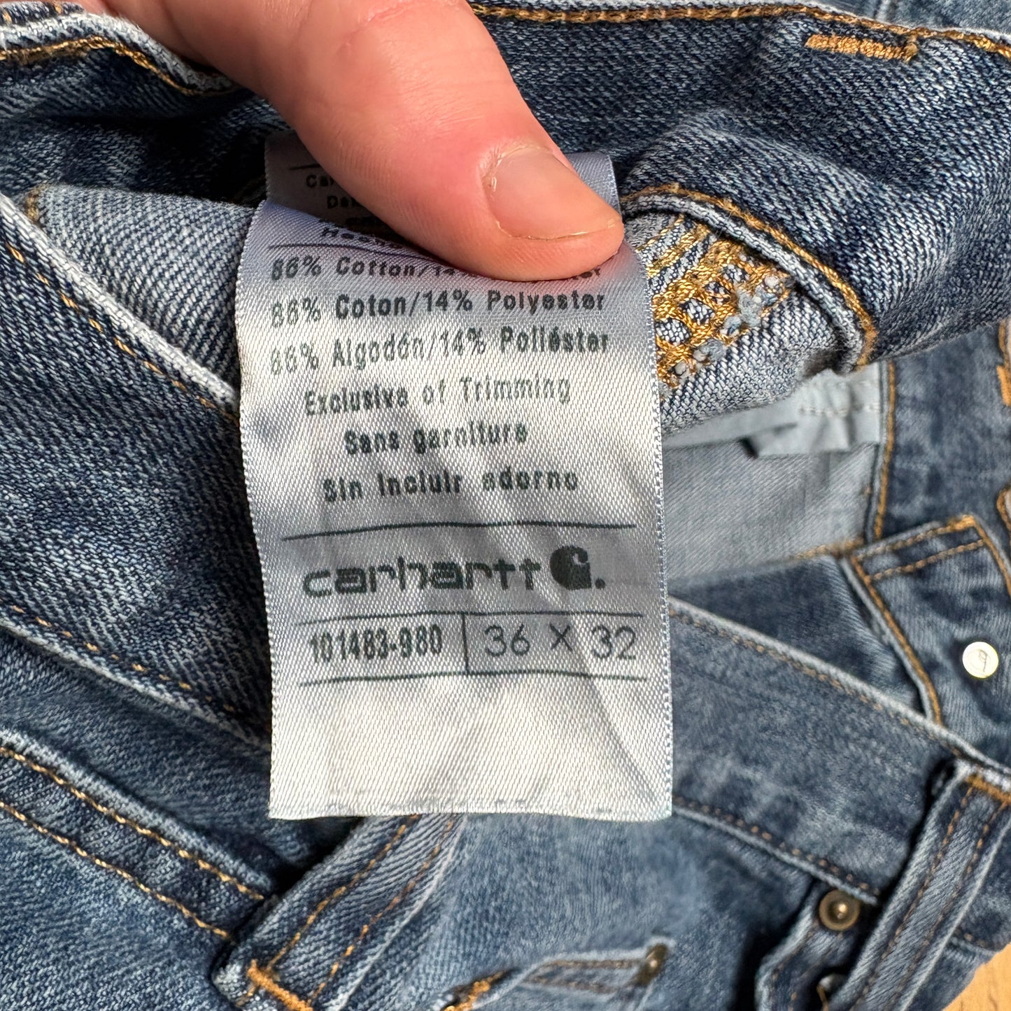 Vintage Carhartt Workwear Carpenter Baggy Blue Jeans - 38R