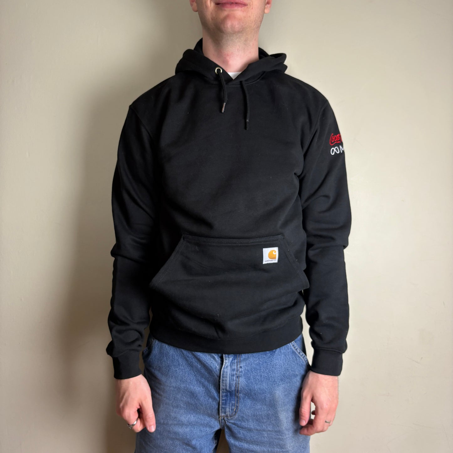 Vintage Carhartt Black Meta Coca Cola Hoodie Embroidered Sweatshirt - S