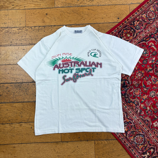 Vintage 90s Schott Surfwear White Graphic T-Shirt - M