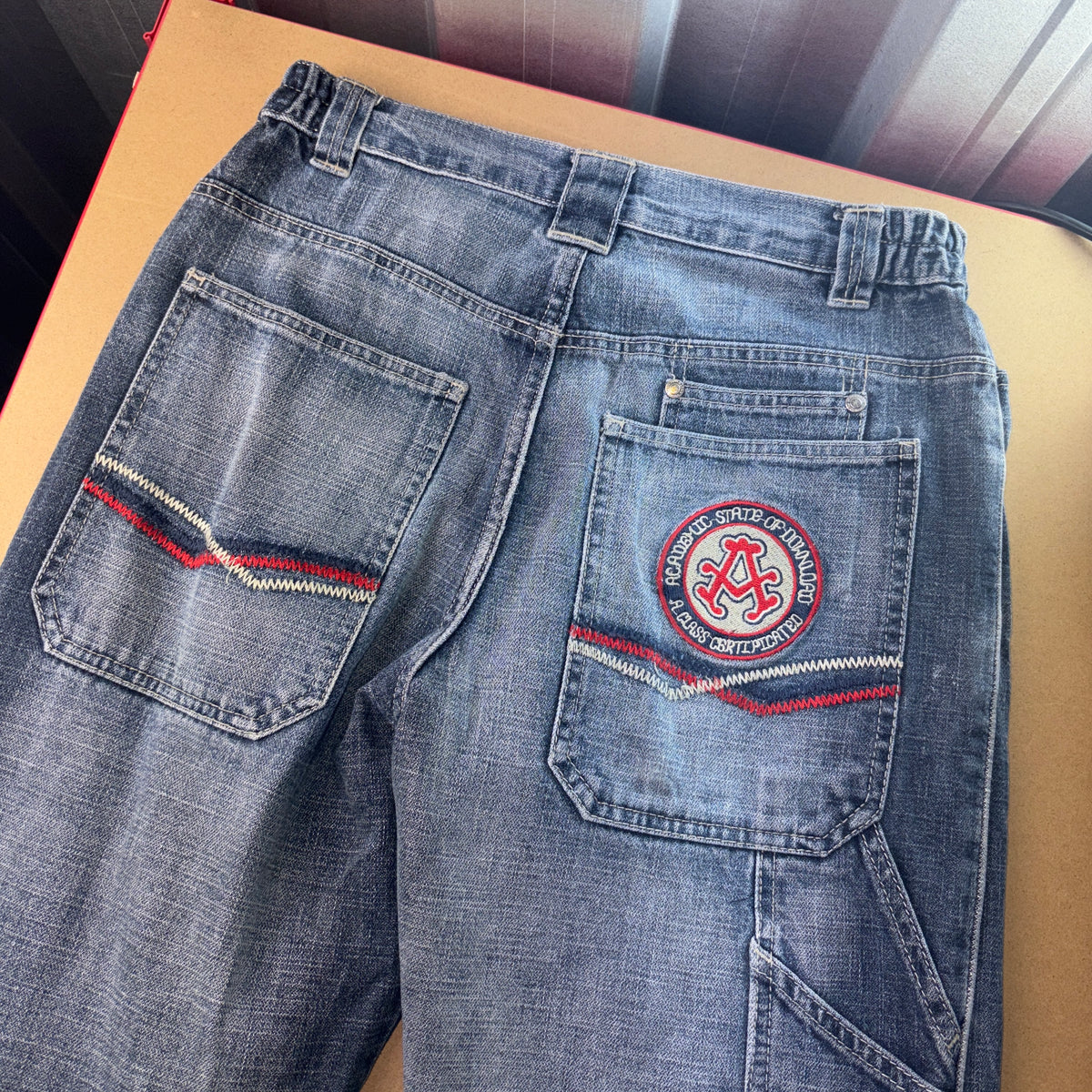 Embroidered Blue Japanese Denim Hip Hop Y2K Baggy Jeans - 28S