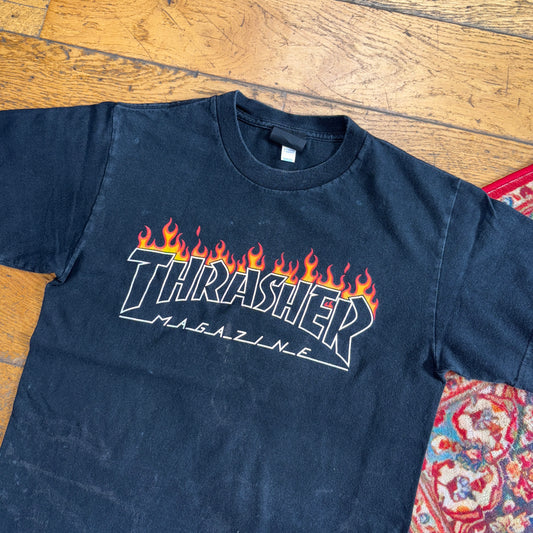 Vintage Thrasher Black Flames Skate Womens Graphic T-Shirt - XS