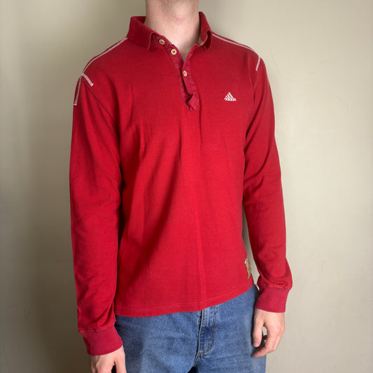 Vintage Adidas Red Long Sleeve Rugby Polo Shirt - M