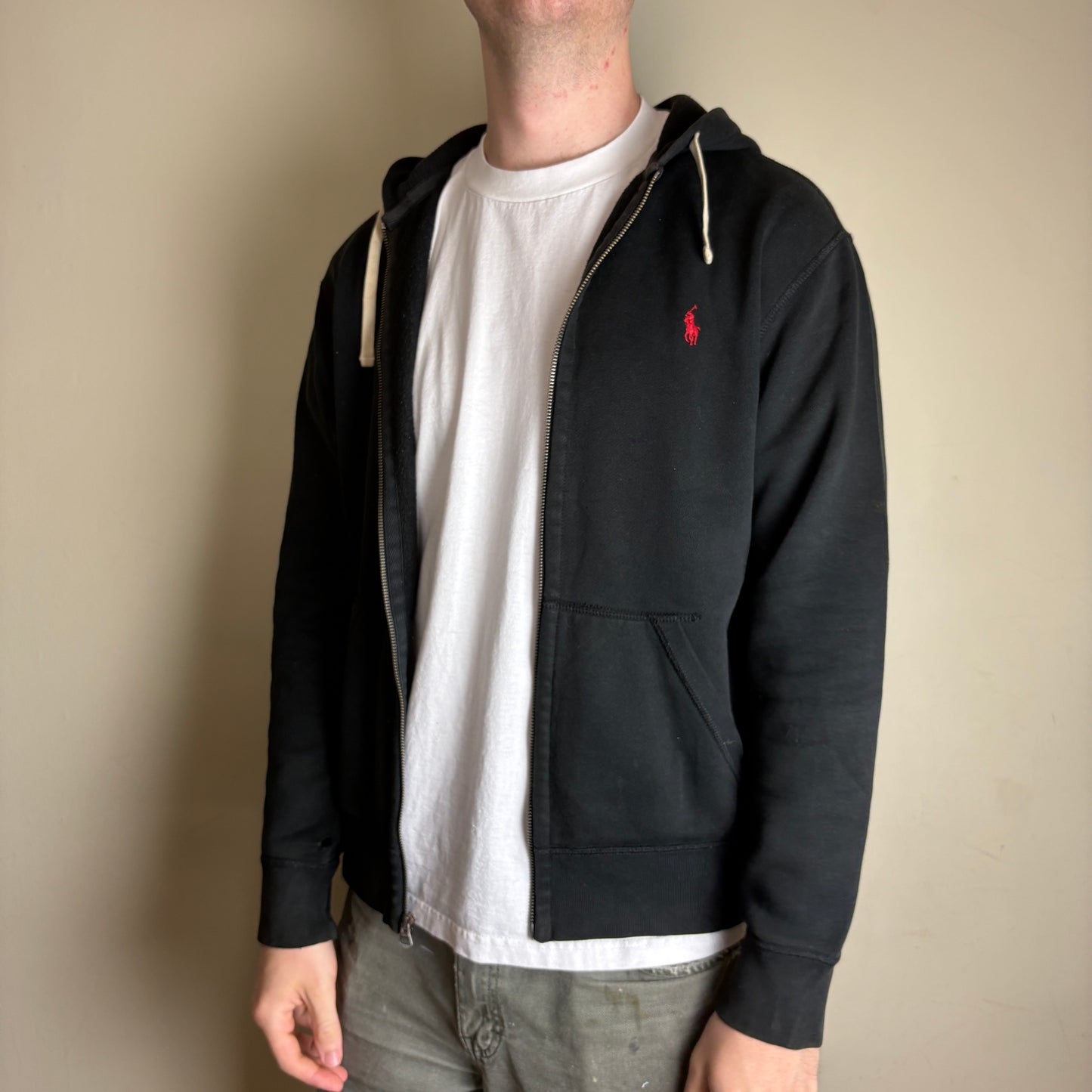 Vintage Ralph Lauren Black Zip Hoodie Embroidered Sweatshirt - M