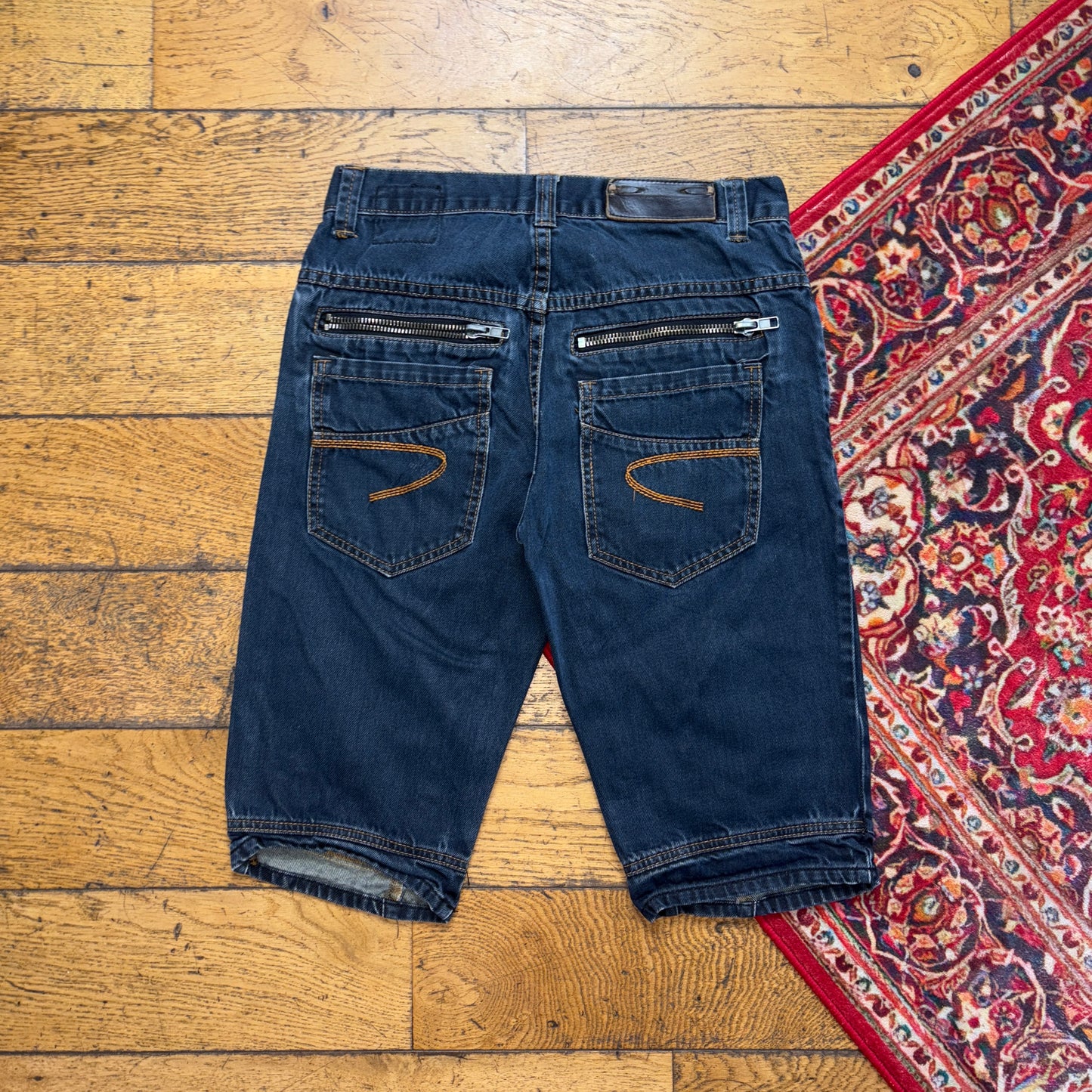 Vintage Blue Embroidered Denim Shorts - 28