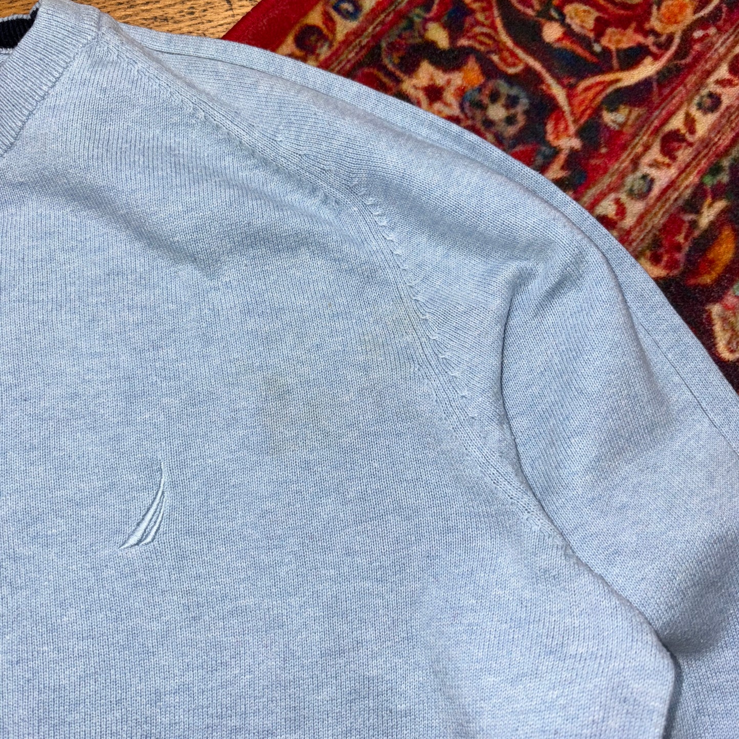 Vintage Nautica Blue Embroidered Knit Jumper - L