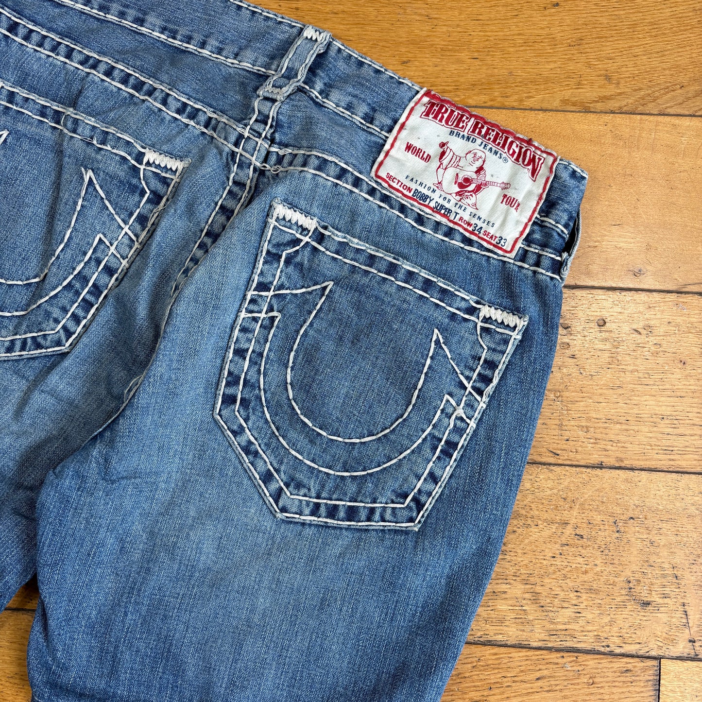 Vintage True Religion Blue Embroidered Y2K Shorts Jorts - 36