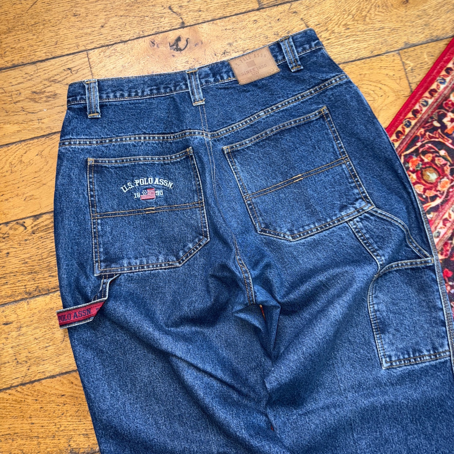 Vintage US Polo ASSN Blue Carpenter Embroidered Y2K Hip Hop Baggy Jeans - 34L