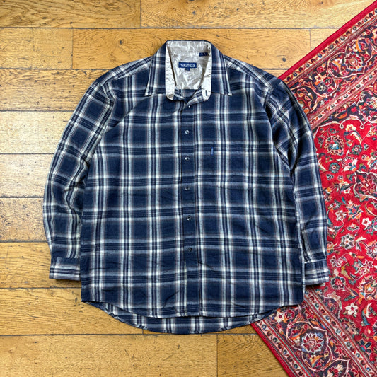 Vintage Nautica Blue Check Embroidered Shirt - XL
