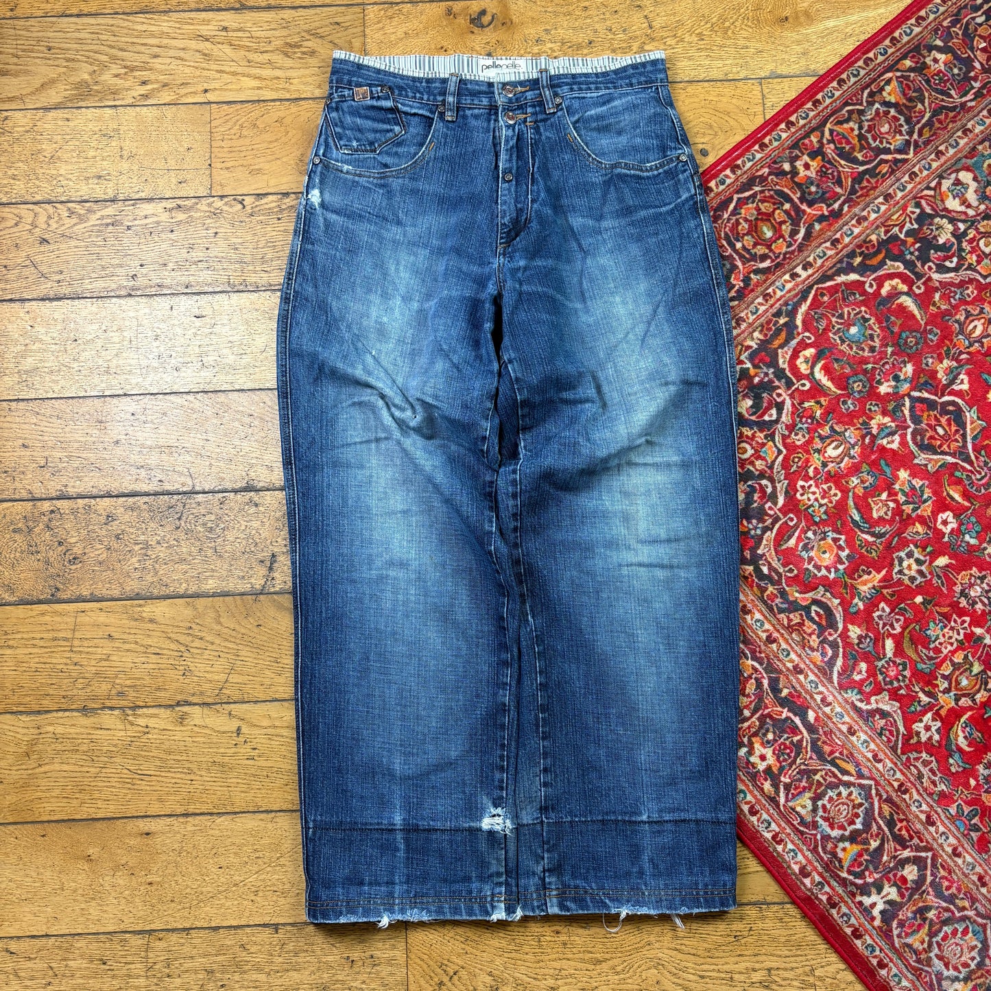 Vintage Pelle Pelle Blue Embroidered Y2K Hip Hop Baggy Jeans - 34