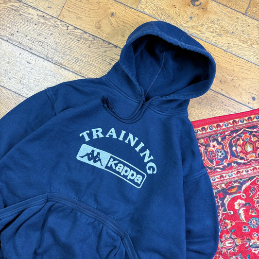 Vintage 90s Kappa Navy Boxy Hoodie Sweatshirt - M