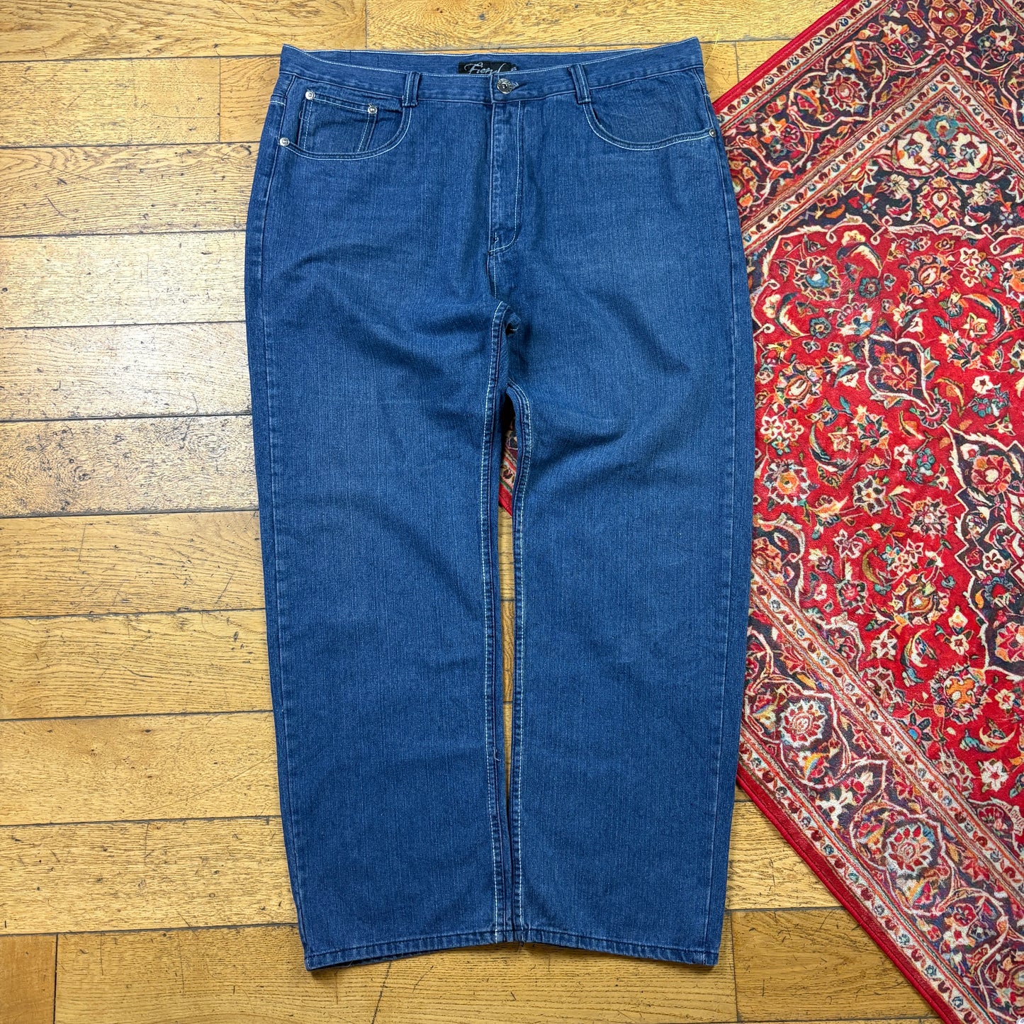 Vintage Blue Embroidered Y2K Hip Hop Baggy Jeans - 44