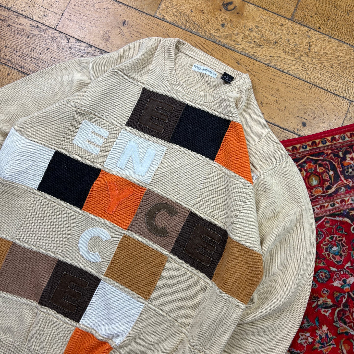 Vintage Enyce Hip Hop Cream Chunky Knit Jumper - XL