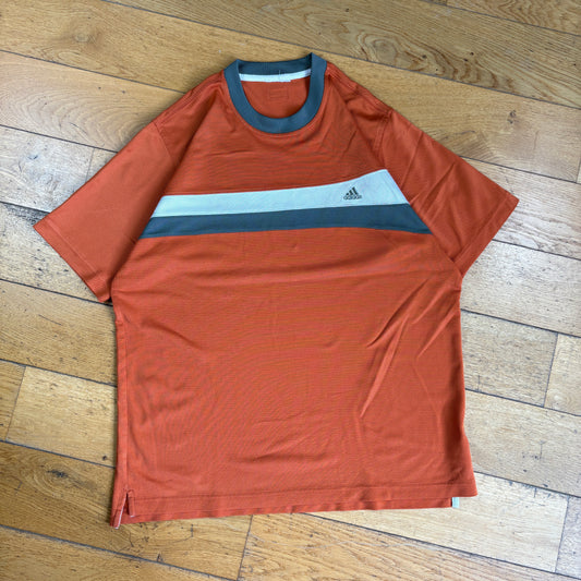 Vintage Adidas Embroidered Orange Stripe T-Shirt - L