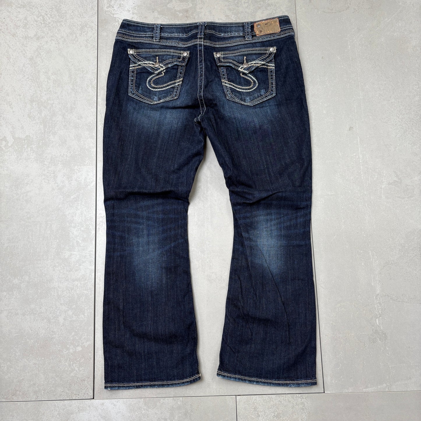 Vintage Silver Embroidered Blue Hip Hop Bootcut Baggy Jeans - 40