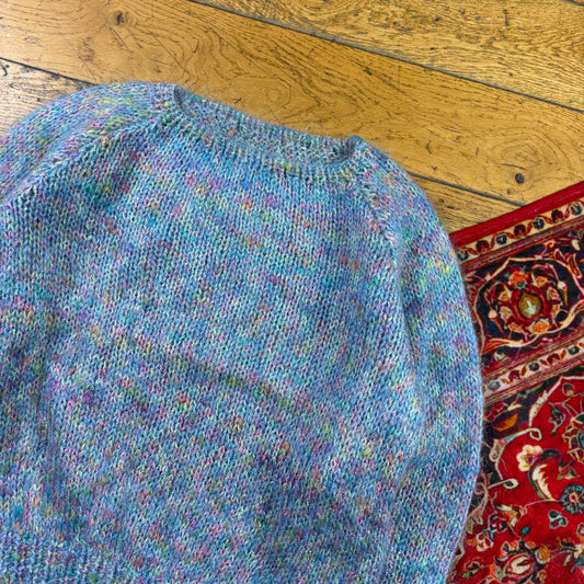 Vintage Blue Pink Womens Boxy Chunky Knit Jumper - Size 12