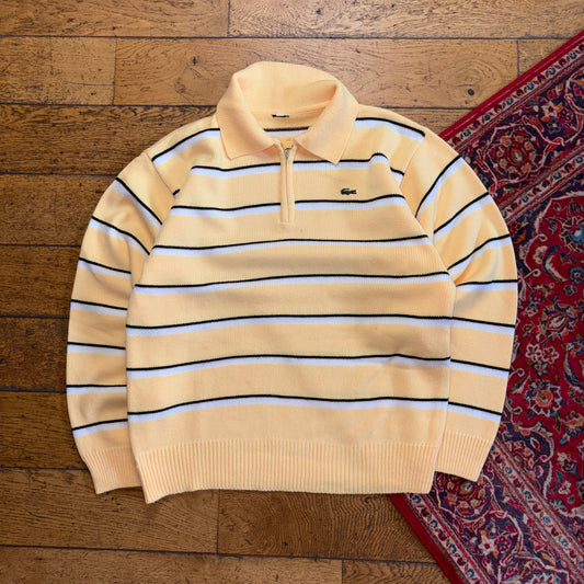 Vintage Lacoste Yellow Chunky Knit Quarter Zip Rugby Shirt Jumper -  M