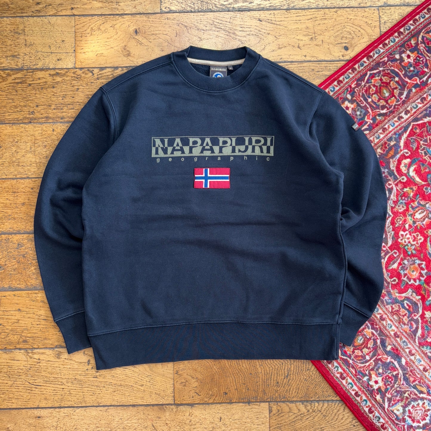 Vintage Napapijri Black Embroidered Sweatshirt - M