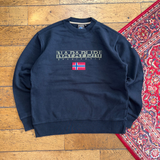 Vintage Napapijri Black Embroidered Sweatshirt - M