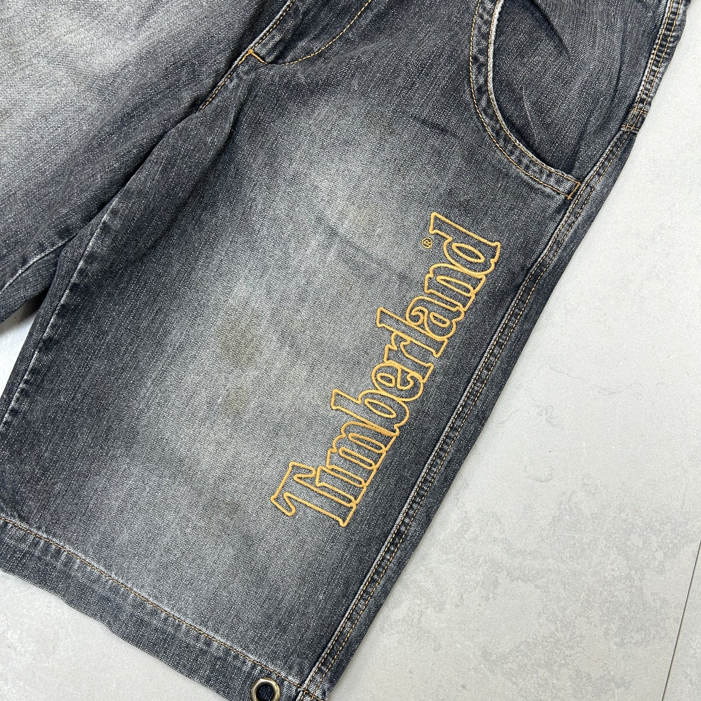 Vintage Timberland Embroidered Hip Hop Black Baggy Shorts Jorts - 33