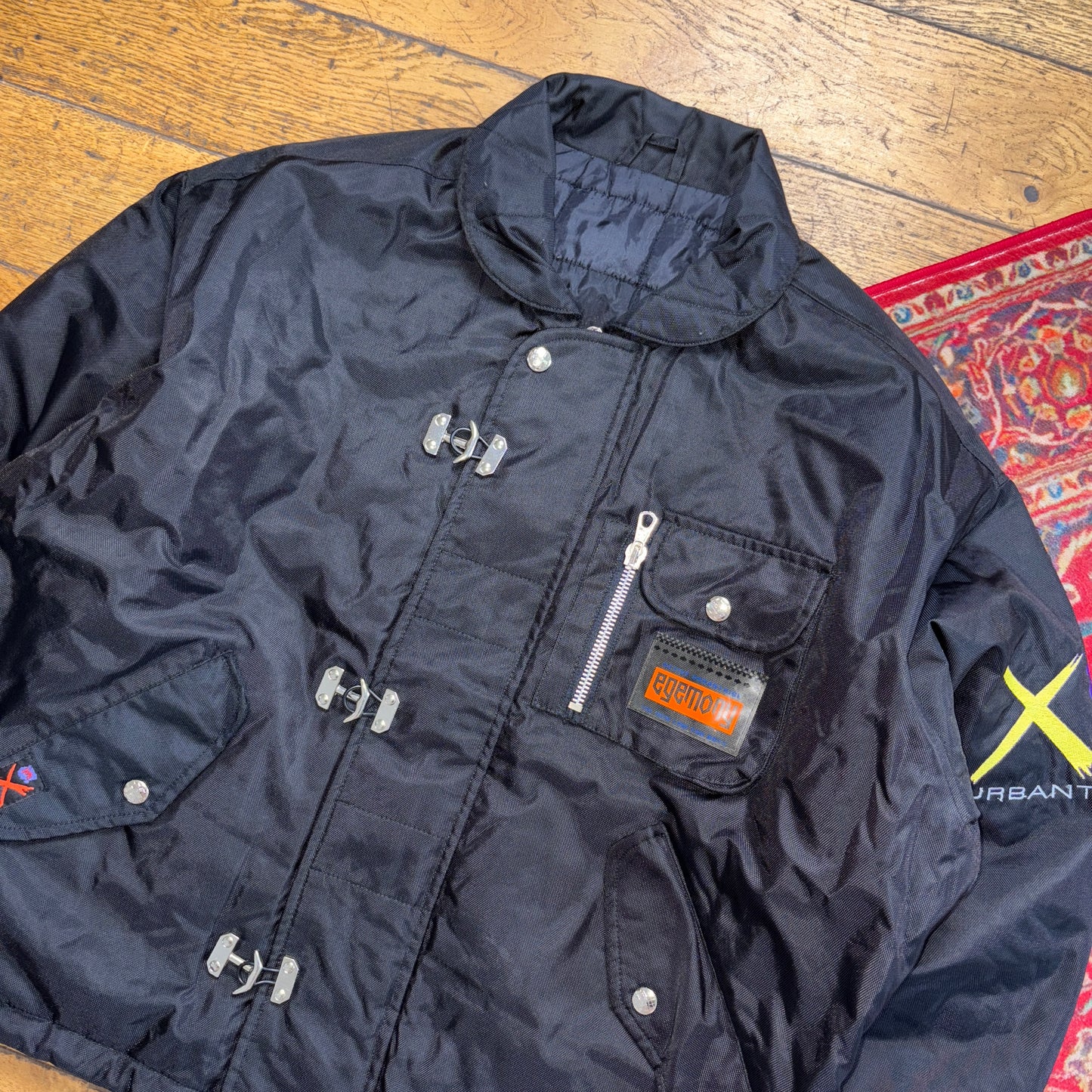 Vintage Egemony Black Fireman Clasp Quilted Boxy Jacket - 2XL