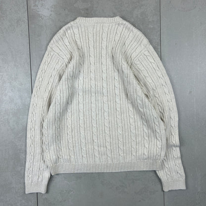 Vintage Chaps Ralph Lauren Chunky Cable Knit Cream Fisherman Jumper - L