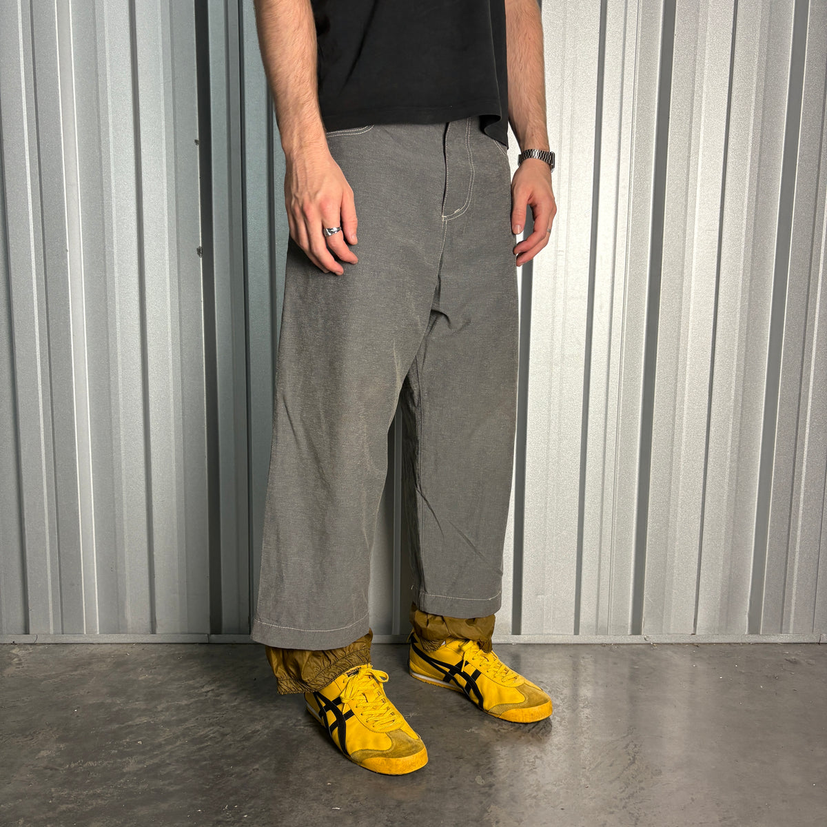 Wave Rave Grey Embroidered Japanese Denim Hip Hop Y2K Baggy Jeans - 34S