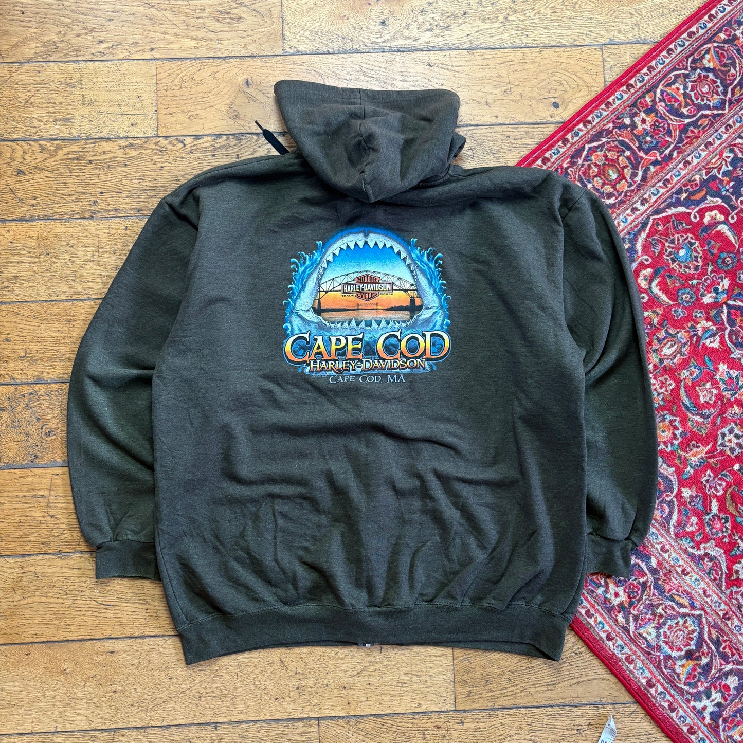 Vintage Harley Davidson Green Zip Hoodie Sweatshirt - XL