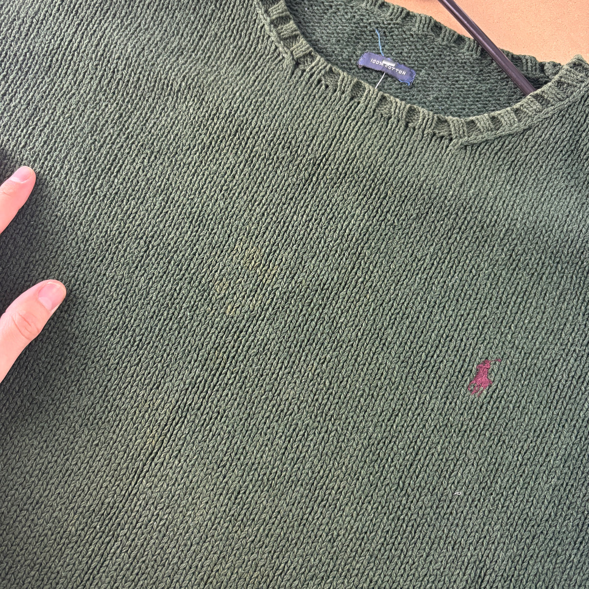 Vintage Ralph Lauren Green Crewneck Knit Embroidered Sweatshirt - XL