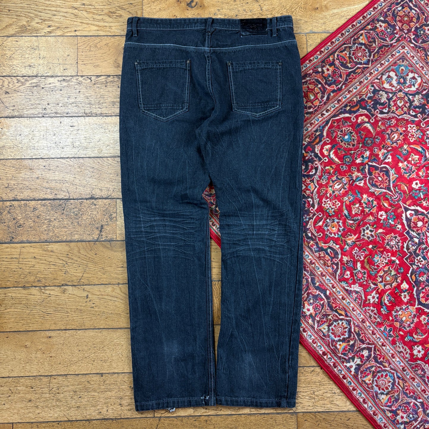 Vintage Southpole Black Embroidered Y2K Hip Hop Baggy Jeans - 40