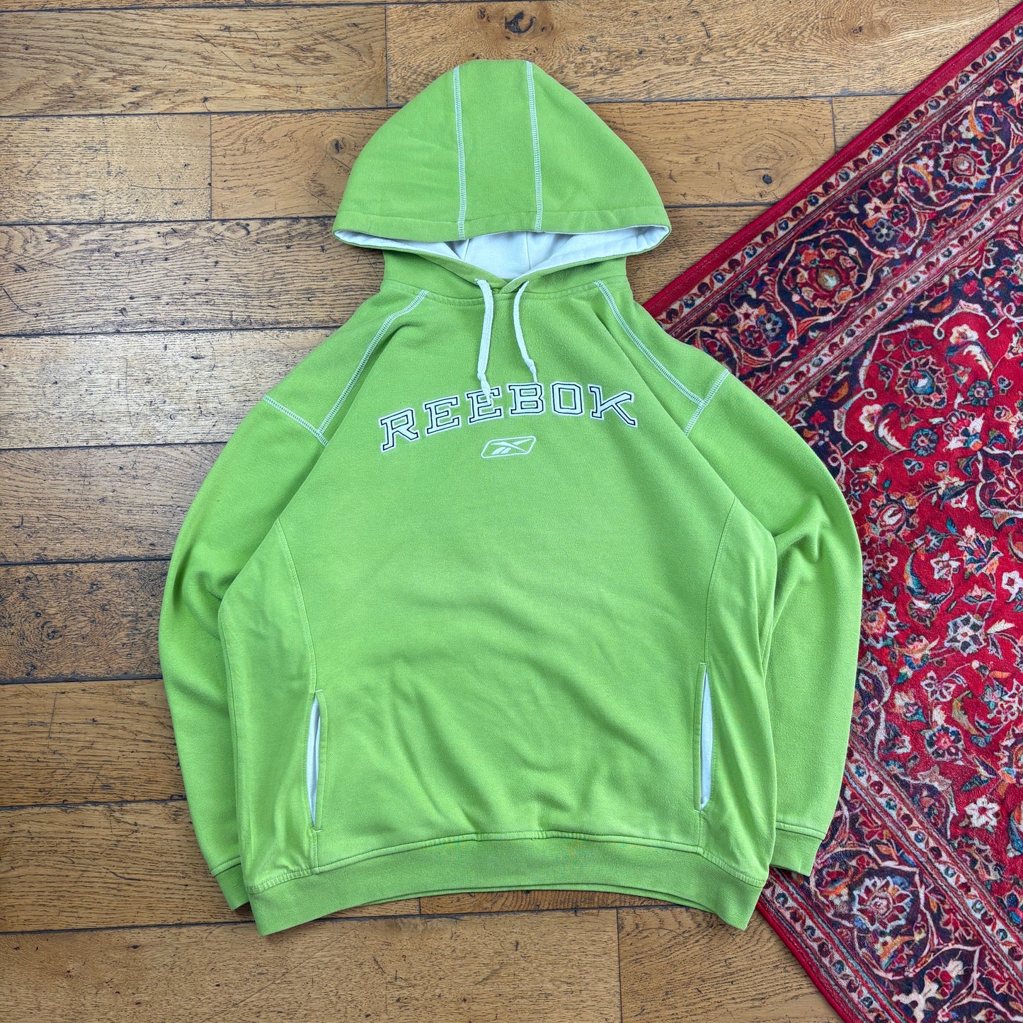 Vintage Reebok Green Embroidered Hoodie Sweatshirt - L