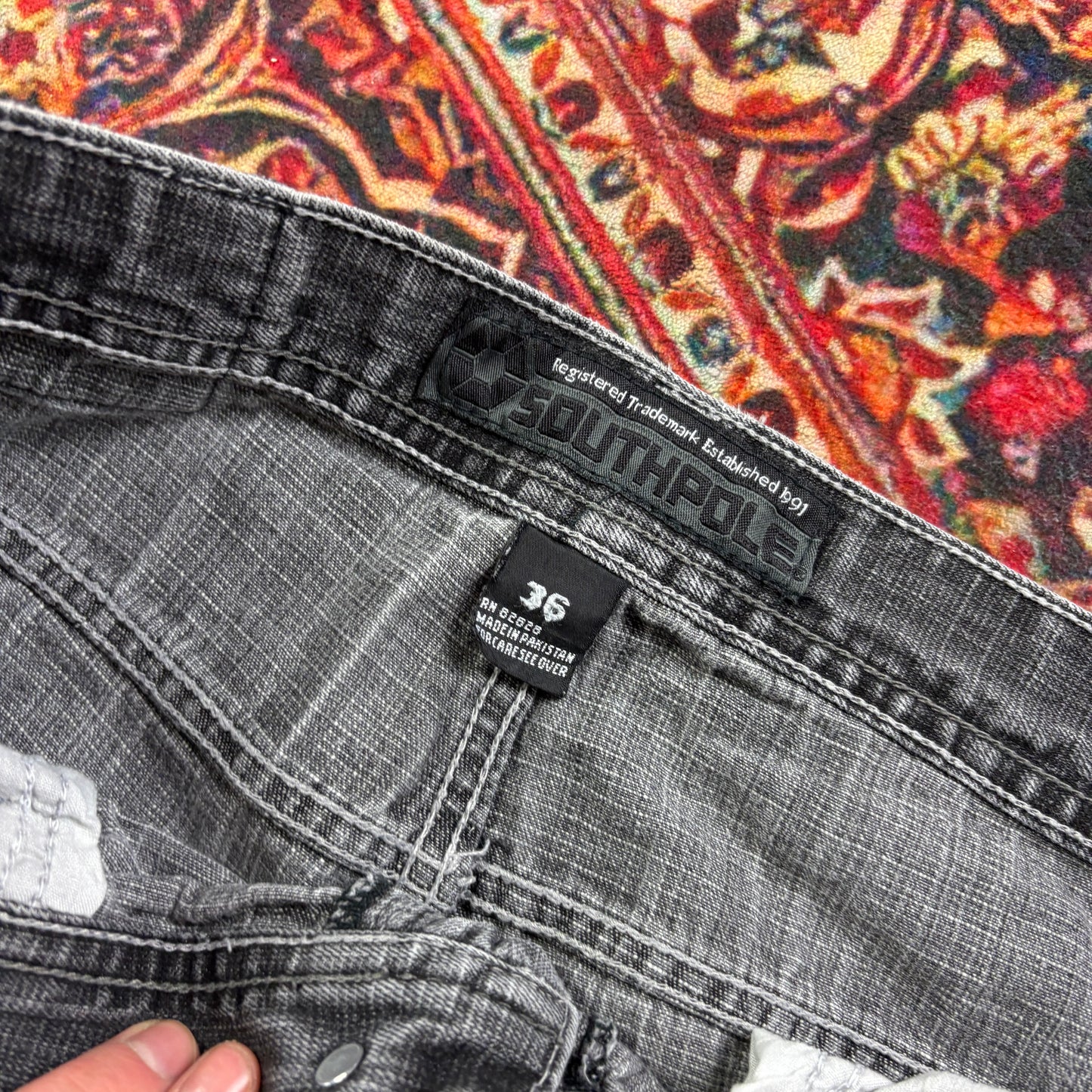 Vintage Southpole Grey Embroidered Y2K Hip Hop Baggy Jeans - 36