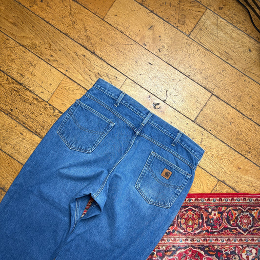 Vintage Carhartt Workwear Carpenter Baggy Blue Jeans - 38S
