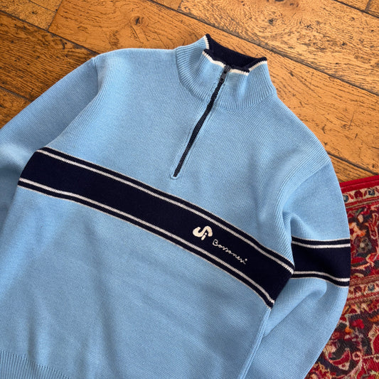 Vintage Blue Quarter Zip Stripe Chunky Knit Jumper - XS