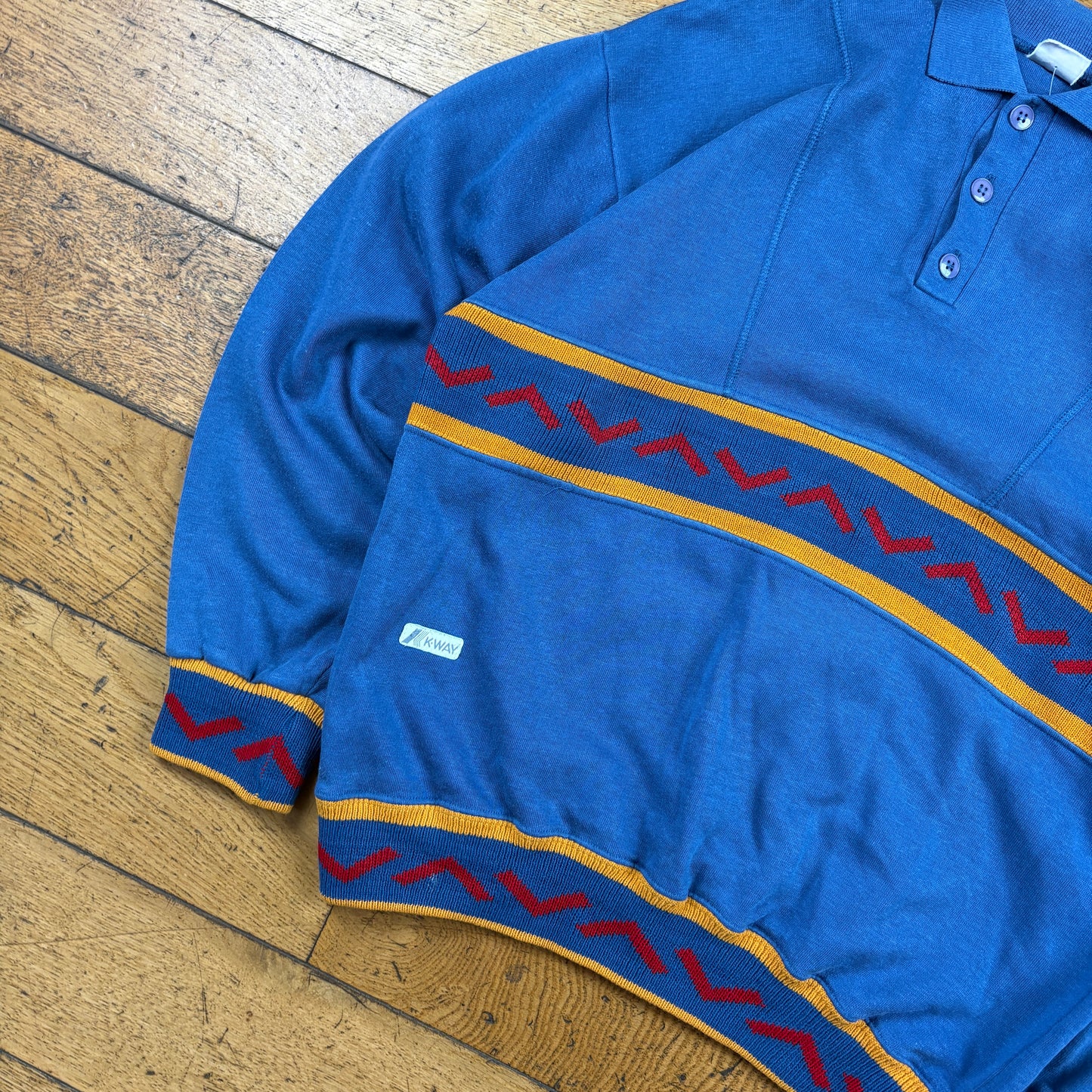 Vintage 90s K-Way Blue Embroidered Rugby Sweatshirt - S