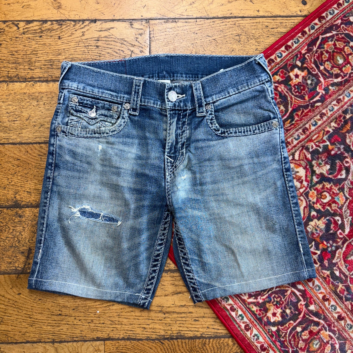 Vintage True Religion Blue Embroidered Y2K Shorts Jorts - 30