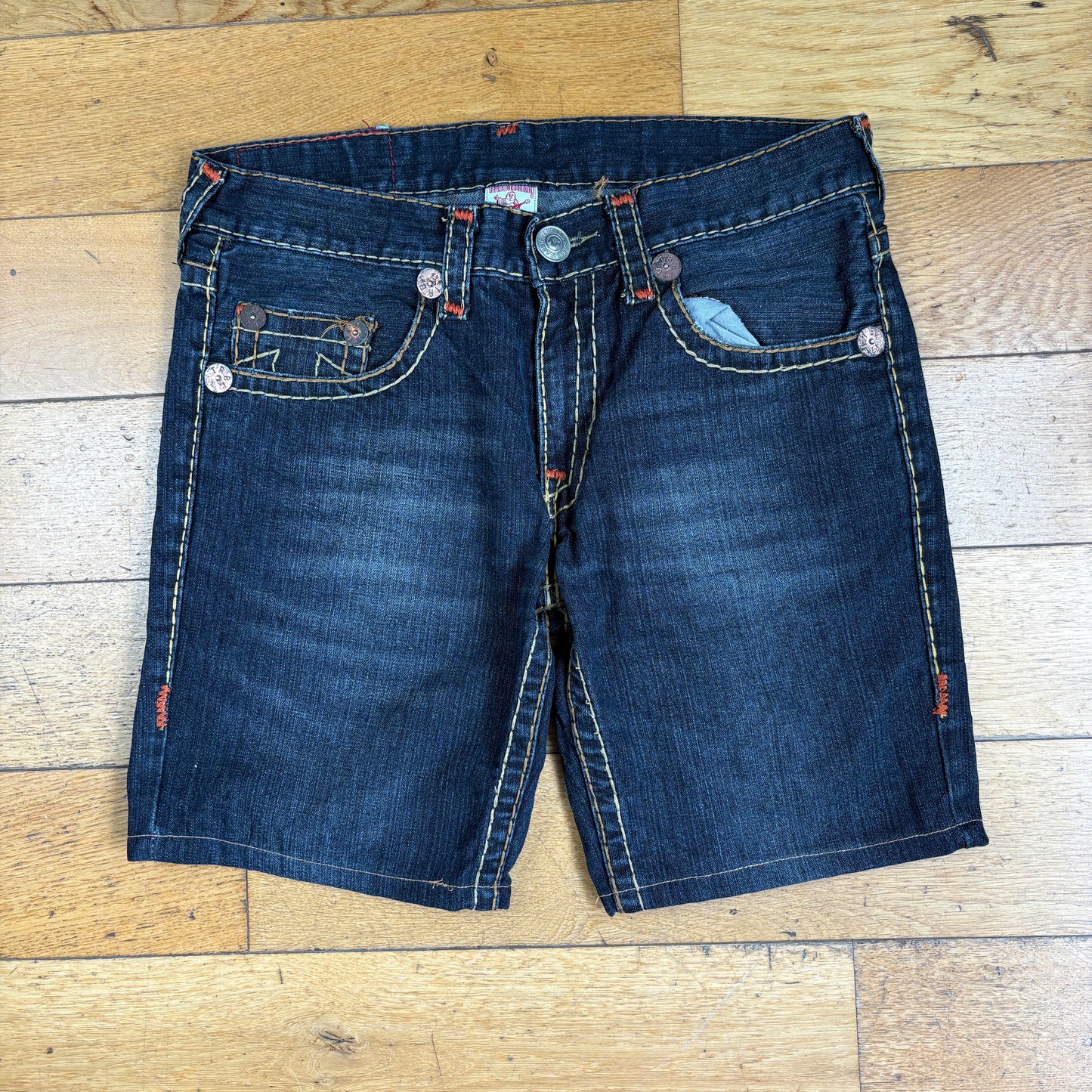 Vintage True Religion Blue Baggy Embroidered Y2K Shorts Jorts - 36