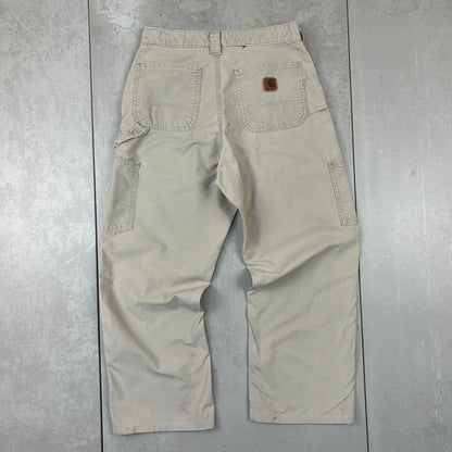 Vintage Carhartt Cream Workwear Carpenter Baggy Trousers - 28