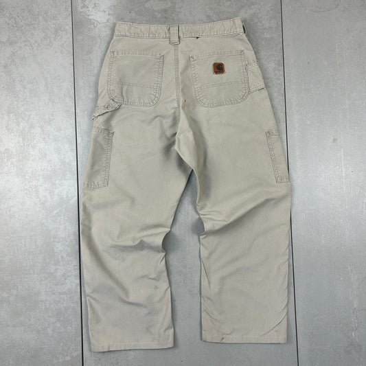 Vintage Carhartt Cream Workwear Carpenter Baggy Trousers - 28